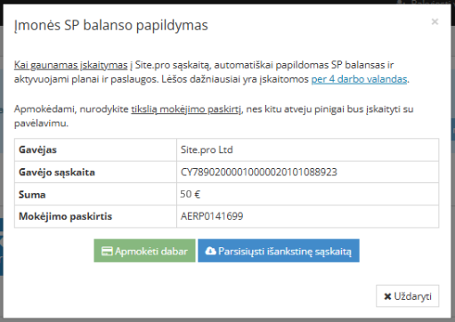 Instructions for paying the proforma invoice